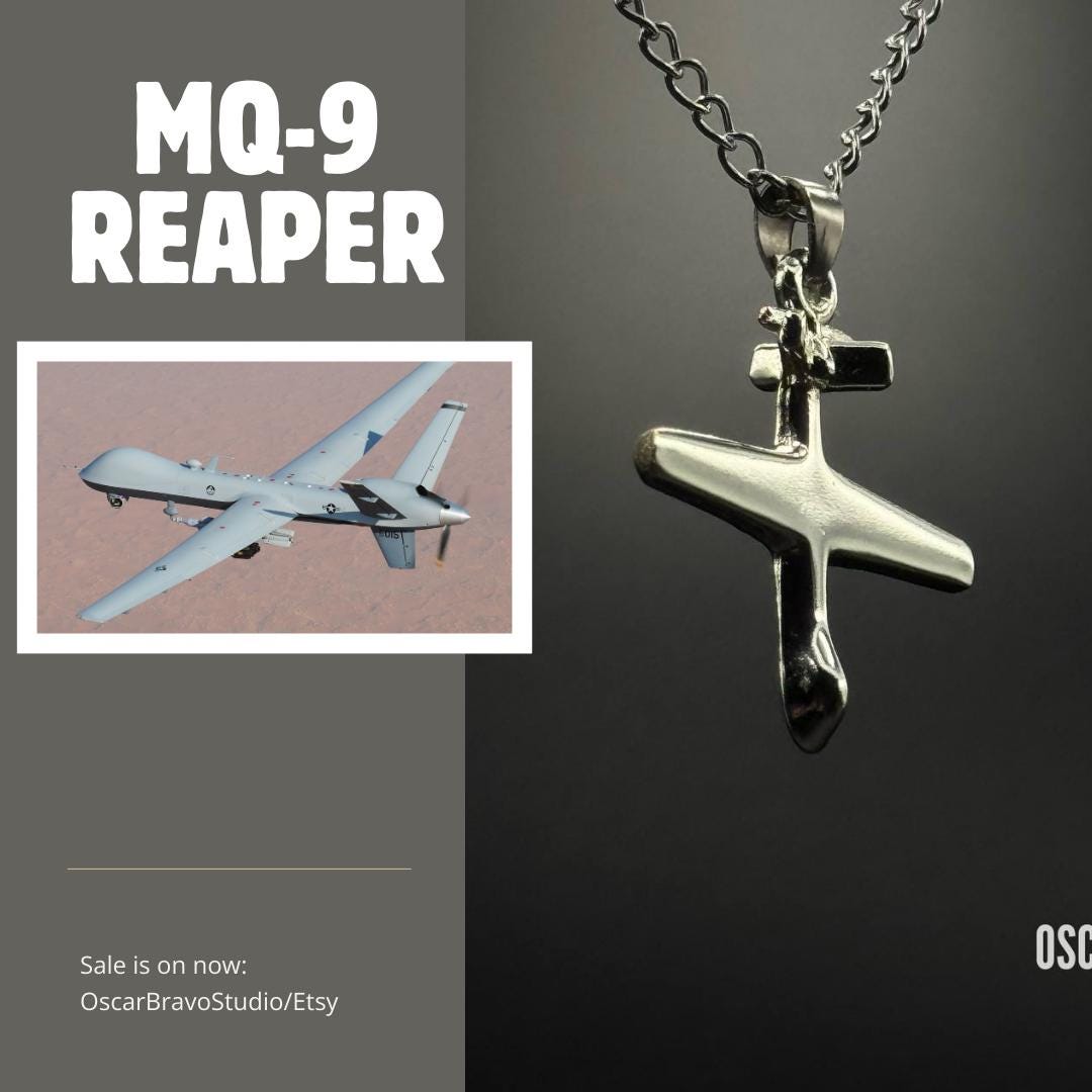 MQ-9 Reaper Drone Necklace – Military Drone Jewelry, Gift for Air Force Pilots & UAV Operators OSCAR BRAVO STUDIO