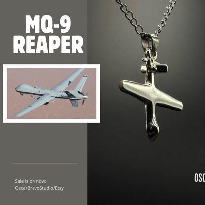 MQ-9 Reaper Drone Necklace – Military Drone Jewelry, Gift for Air Force Pilots & UAV Operators OSCAR BRAVO STUDIO