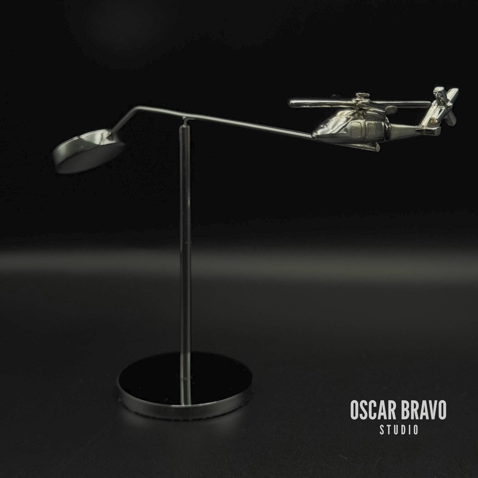 UH-60 Helicopter Kinetic Sculpture | Chrome Aviation Desk Decor OSCAR BRAVO STUDIO