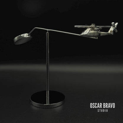 UH-60 Helicopter Kinetic Sculpture | Chrome Aviation Desk Decor OSCAR BRAVO STUDIO