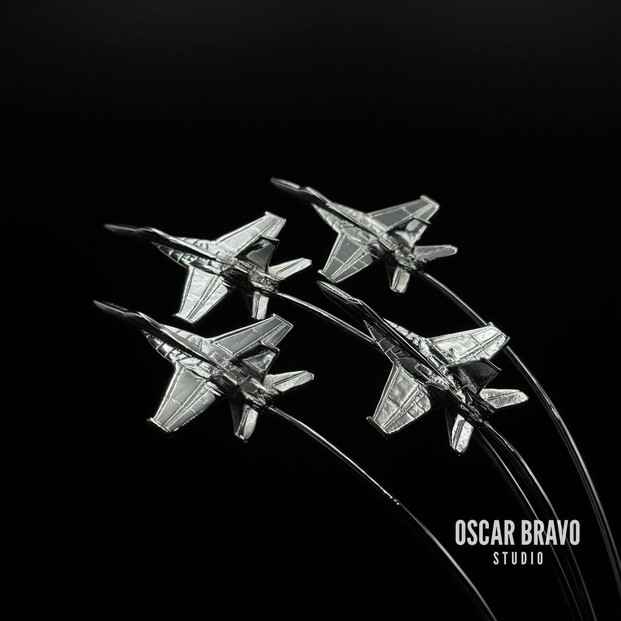 F-18 Blue Angels Diamond Formation Model: Chrome Aviation Desk Decor OSCAR BRAVO STUDIO