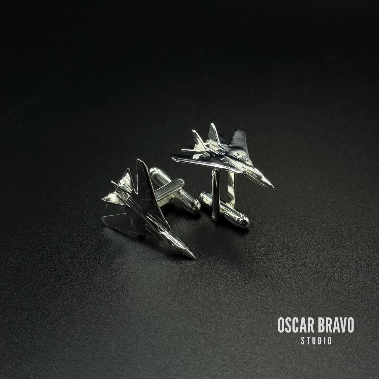 F-14 Tomcat Silver Cufflinks – Handmade Aviation Gift OSCAR BRAVO STUDIO