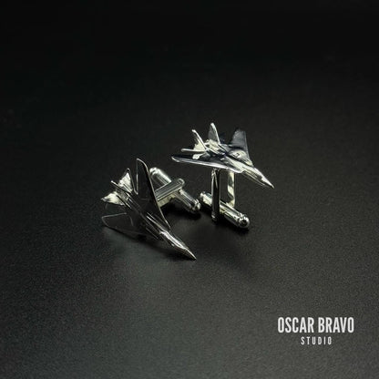 F-14 Tomcat Silver Cufflinks – Handmade Aviation Gift OSCAR BRAVO STUDIO