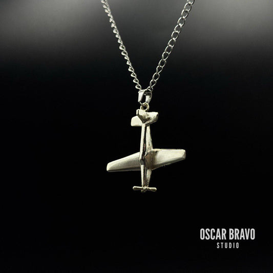 Silver Military Aircraft Necklace – SR71, Harrier, P51 Mustang, T6 Texan, B17, C130 – Aviation Jewelry for Pilots & Veterans OSCAR BRAVO STUDIO