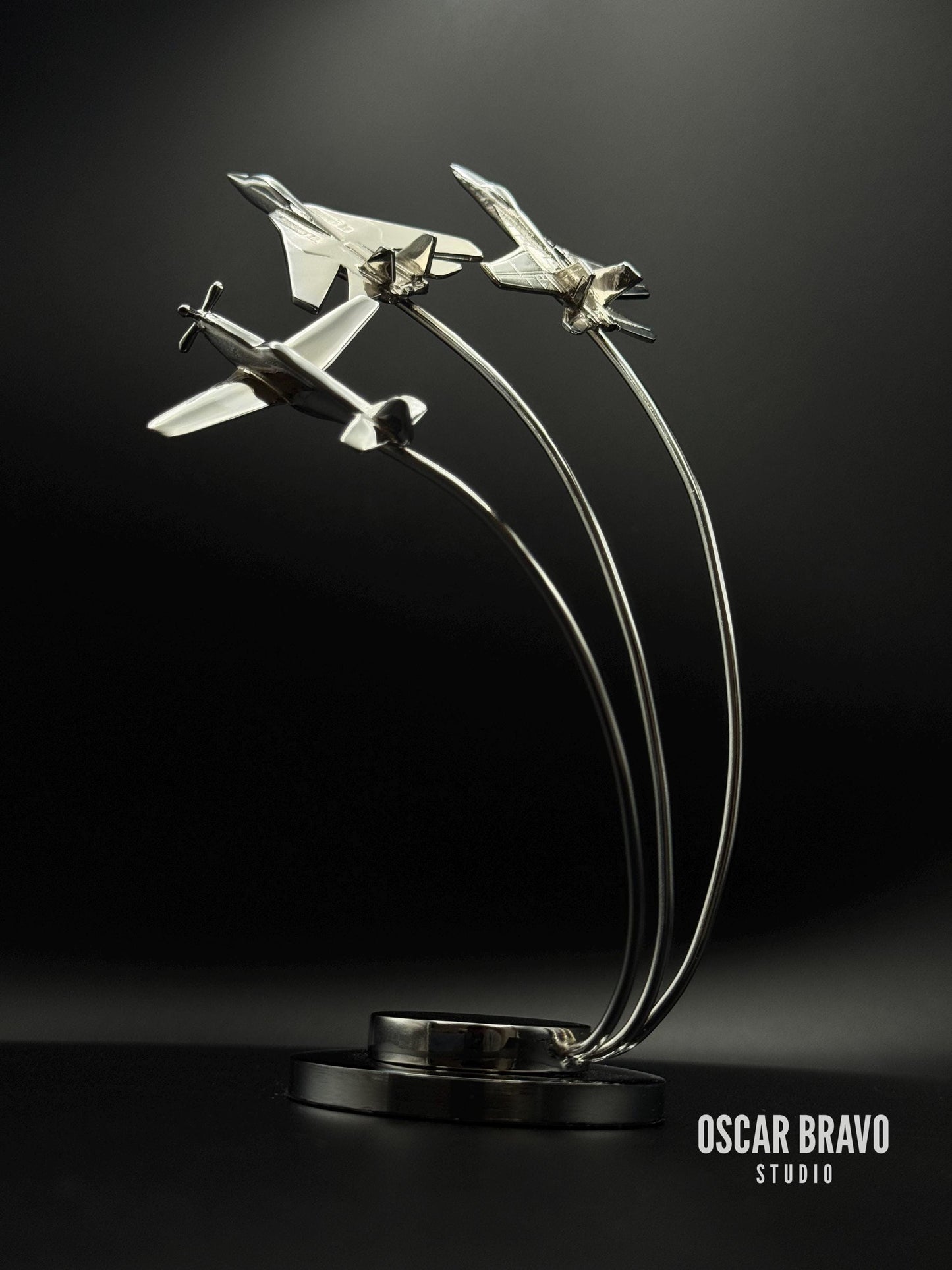 Maverick Edition Chrome Fighter Jet Formation | P-51 Mustang, F-14, F-18 Display OSCAR BRAVO STUDIO