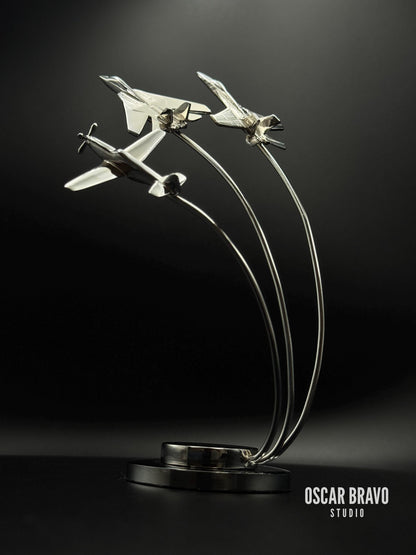 Maverick Edition Chrome Fighter Jet Formation | P-51 Mustang, F-14, F-18 Display OSCAR BRAVO STUDIO