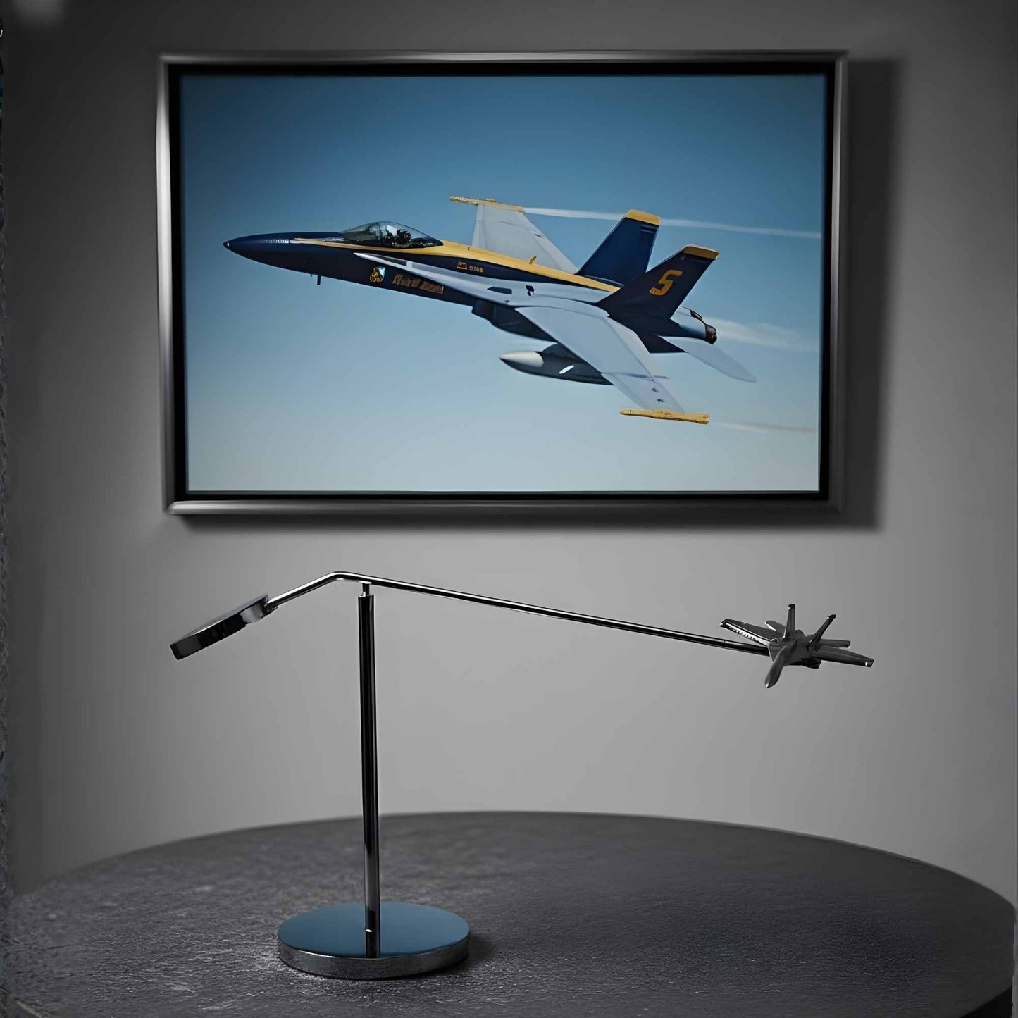 F18 Fighter Jet Scale Model – Chrome Air Force Desktop Airplane Sculpture – Premium Aircraft Desk Decor for Pilots and Collectors – 5 Inch OSCAR BRAVO STUDIO