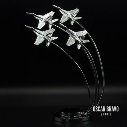 F-18 Blue Angels Diamond Formation Model: Chrome Aviation Desk Decor OSCAR BRAVO STUDIO