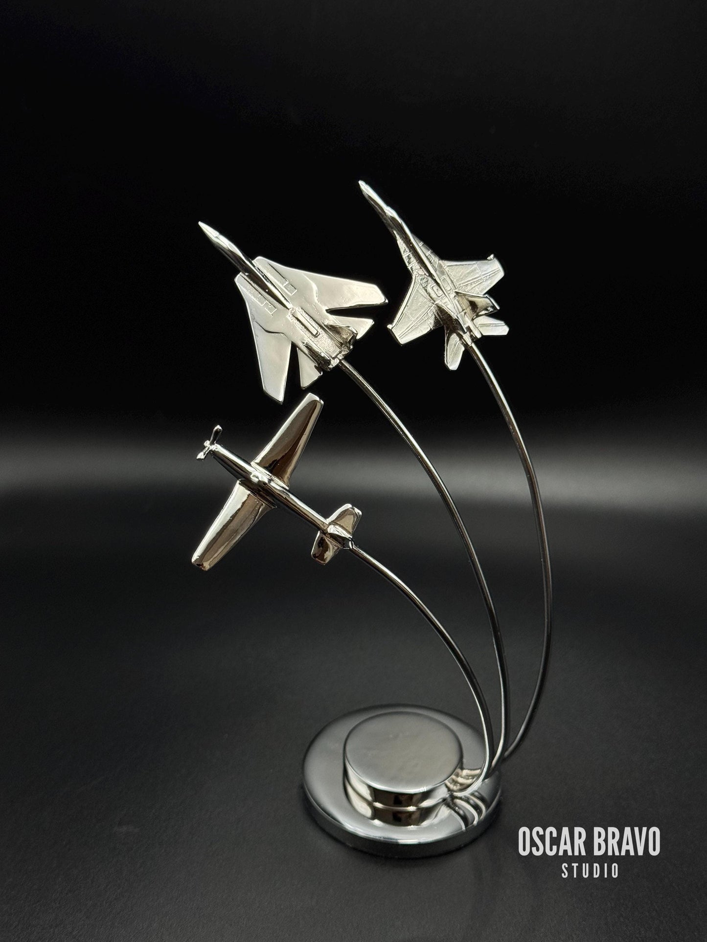Maverick Edition Chrome Fighter Jet Formation | P-51 Mustang, F-14, F-18 Display OSCAR BRAVO STUDIO