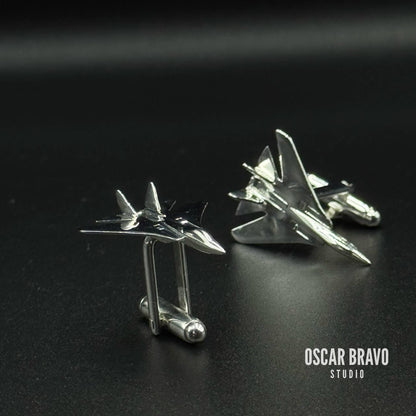 F-14 Tomcat Silver Cufflinks – Handmade Aviation Gift OSCAR BRAVO STUDIO