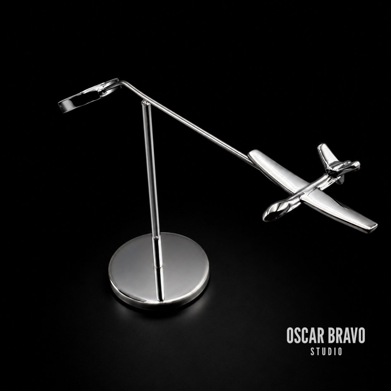 MQ-9 Reaper Kinetic Balance Desk Model — Handmade Solid Brass, Chrome-Plated Aviation Sculpture | Limited Edition OSCAR BRAVO STUDIO