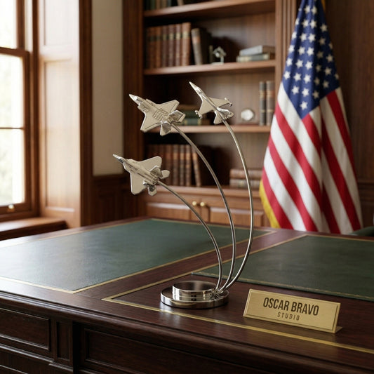 F-22 F-35 F-16 Formation Aircraft Model | Chrome Fighter Jet Figurine | Air Force Gift | Pilot Gift | Aviation Decor OSCAR BRAVO STUDIO