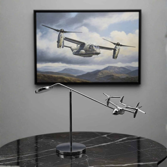 V22 Osprey Model Balance Sculpture – Unique Aircraft Desk Decor, Pilot Gift, Military Aviation Art OSCAR BRAVO STUDIO